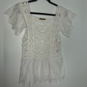 Klasiks white crochet lace eyelet boho top